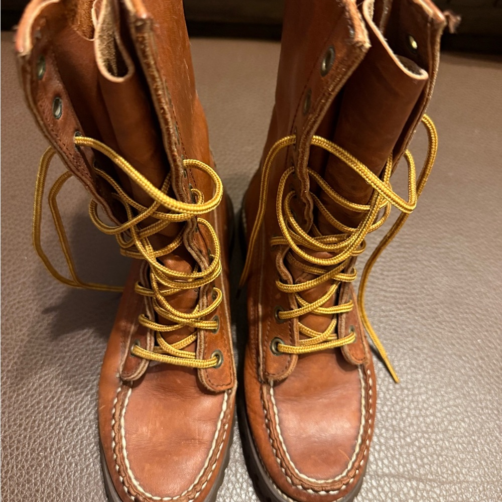 Brown Leather Lace-Up Boots